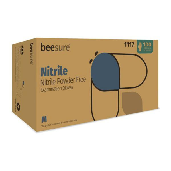 BeeSure Light Blue Nitrile Glove Medium 100/Box