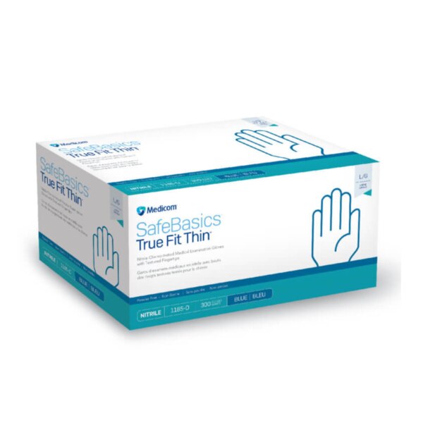 SafeBasics True Fit Thin Nitrile Glove Blue 300/Box Medium