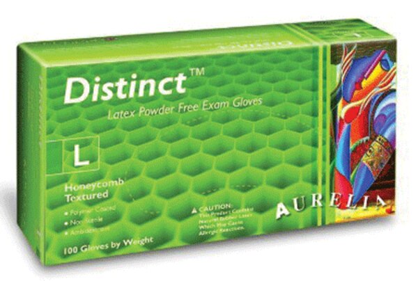 Aurelia Distinct PF Latex Exam Gloves Small 100/Bx