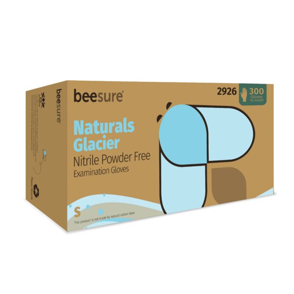 BeeSure Glacier Blue Nitrile Gloves Small 300/Box