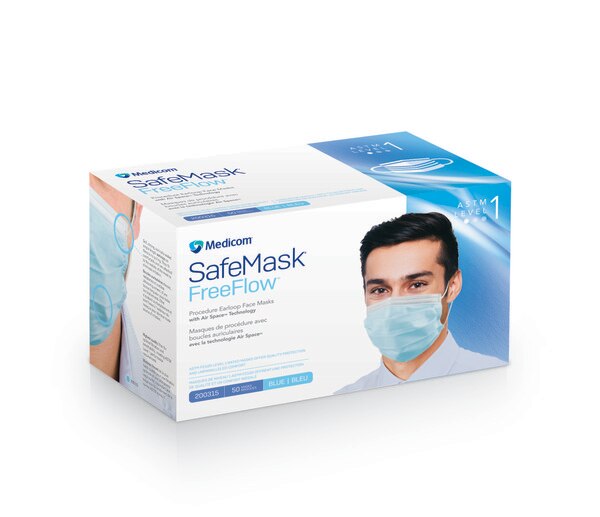 SafeMask FreeFlow Level-1 Masks 50/Bx Blue