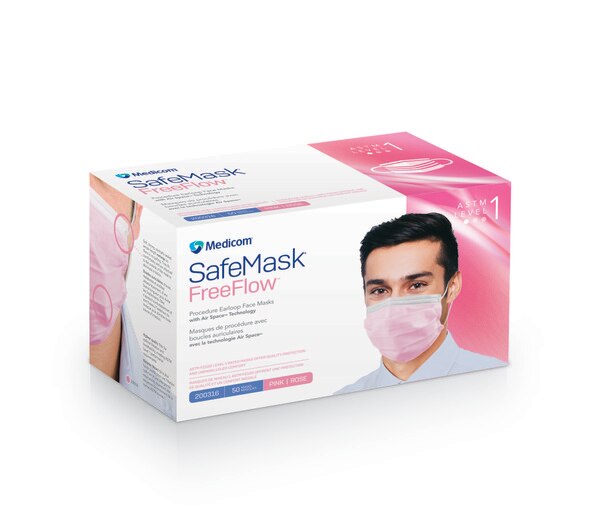 SafeMask FreeFlow Level-1 Masks 50/Bx Pink