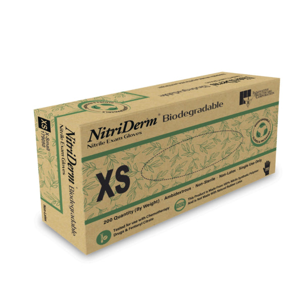 NitriDerm Biodegradable Nitrile Gloves Green 200/Bx X-Large