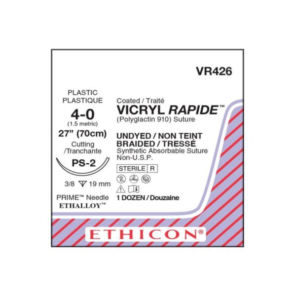 Suture Vicryl Rapide Polyglactin 910 4-0 18" Undyed Braided PS-2 12/Box