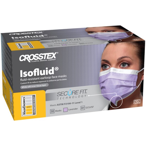 SecureFit Isofluid Earloop Mask Lavender 50/Bx ASTM 1