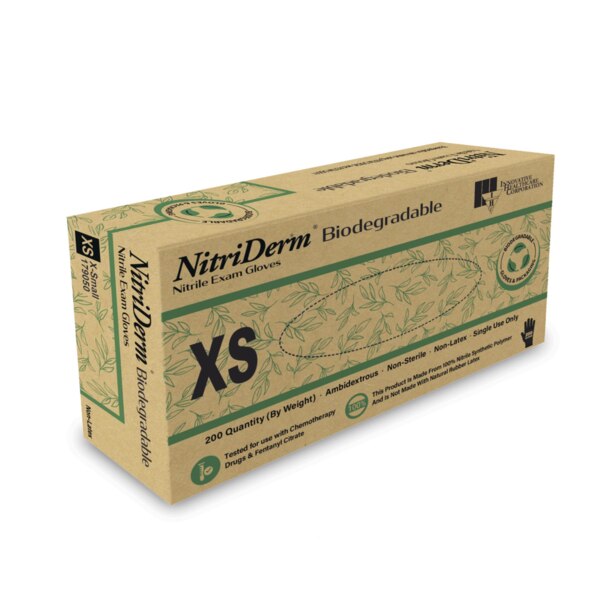 NitriDerm Biodegradable Nitrile Gloves Green 200/Bx Small