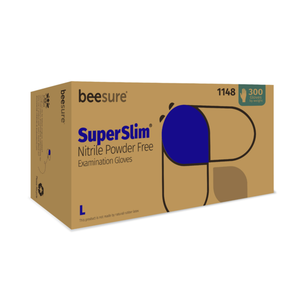 BeeSure Nitrile SuperSlim Gloves Large 300/Bx