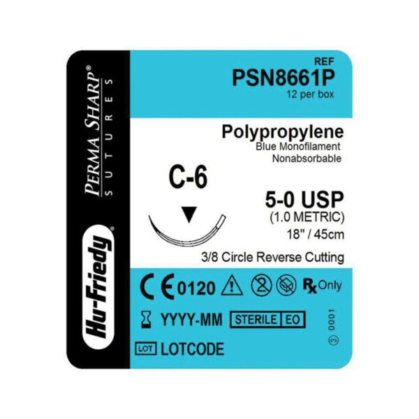 Perma Sharp Suture 5-0 Polypropylene 18" C-6 3/8 Circle 12/Bx