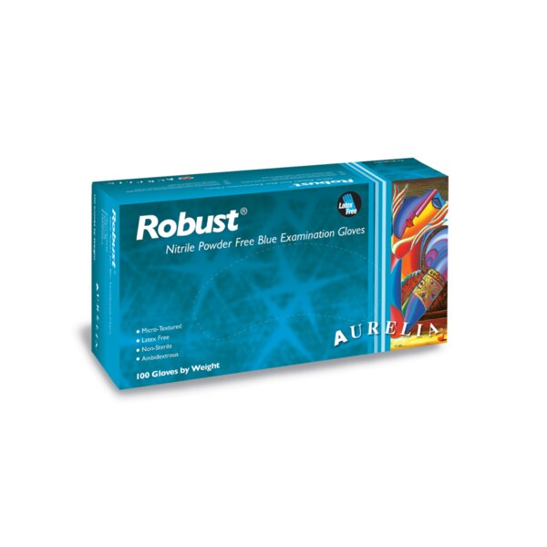 Aurelia Robust Blue Nitrile Gloves Medium 100/Box