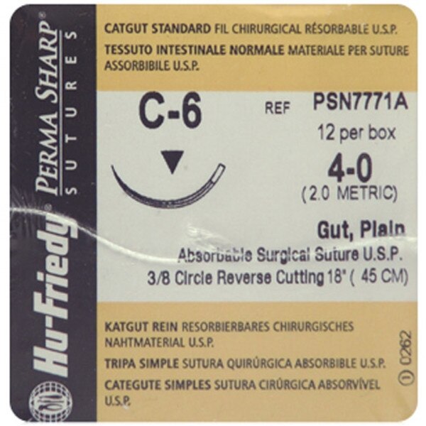 Perma Sharp Suture 4-0 Gut Plain 18 C-6 3/8 Circle Reverse Cut 12/Box