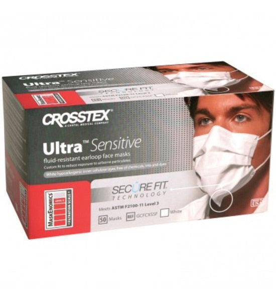 Ultra Sensitive Earloop Mask w/Secure Fit White 50/Box Level-3