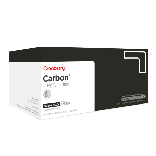 Carbon Earloop Masks ASTM-3 Black 50/Box