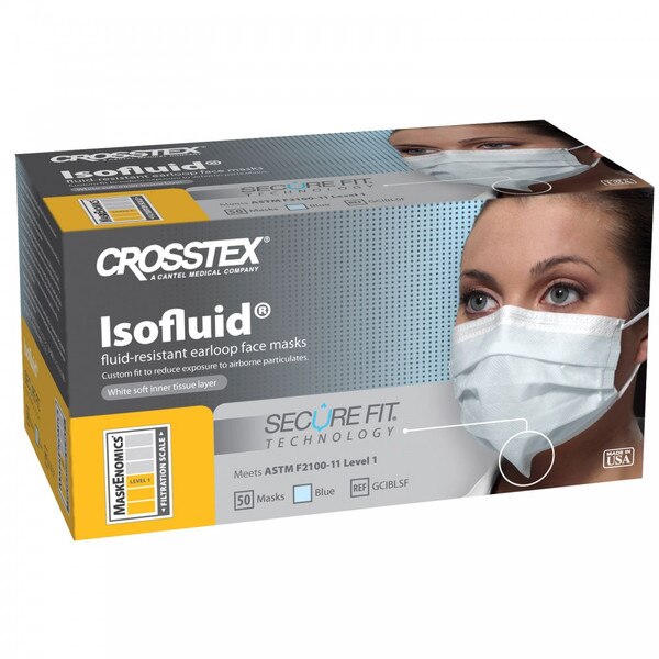 SecureFit Isofluid Earloop Mask Blue 50/Bx ASTM 1