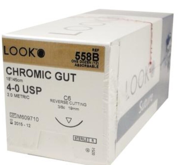 Suture Chromic Gut C-6 4/0 18" 12/Bx