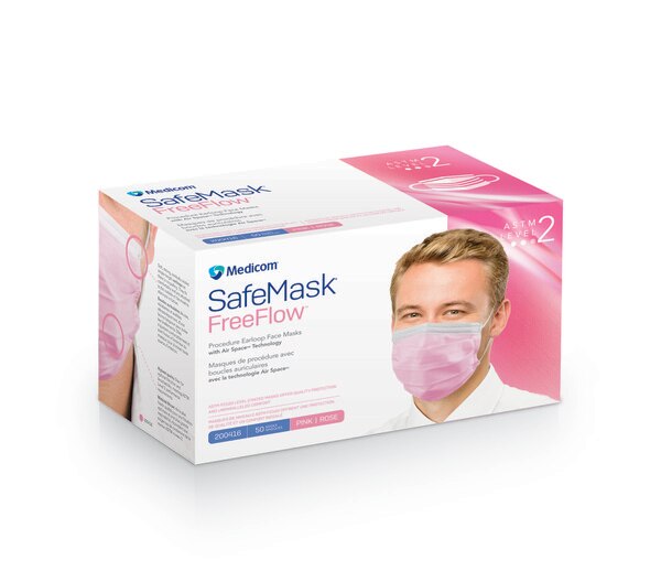 SafeMask FreeFlow Level-2 Masks 50/Bx Pink