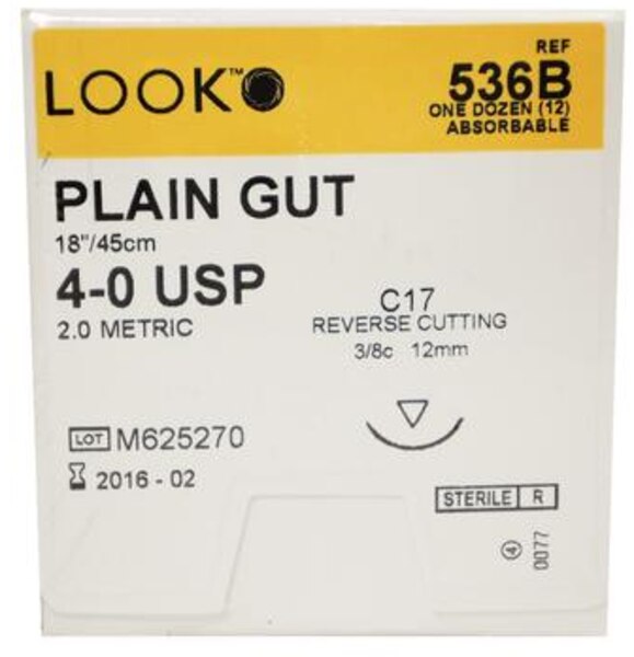 Suture Plain Gut C-17 5-0 18" 12/Bx