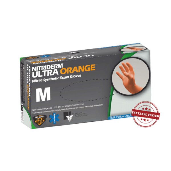 NitriDerm Ultra Orange Nitrile Gloves 100/Box Medium