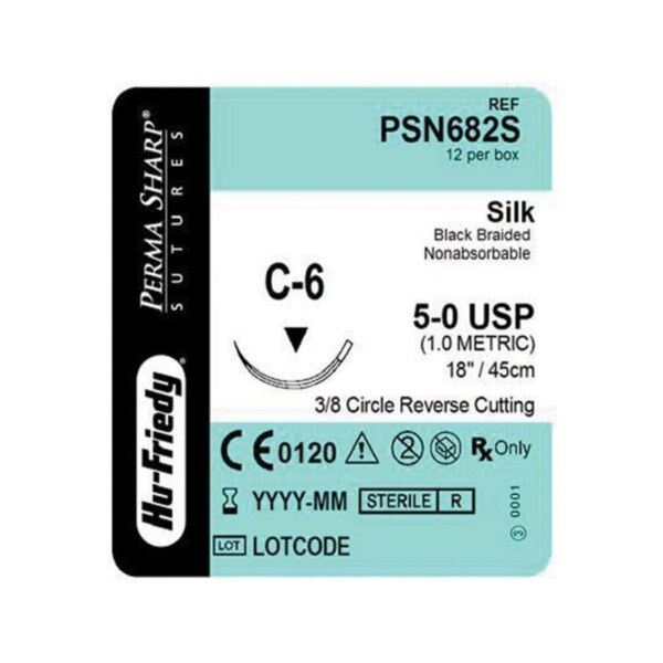 Perma Sharp Suture Black Silk C-6 5-0 12/Bx