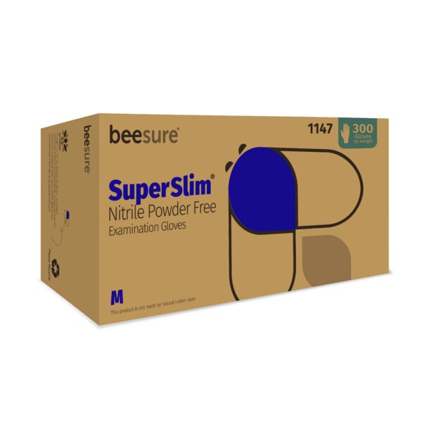 BeeSure Nitrile SuperSlim Gloves Medium 300/Bx