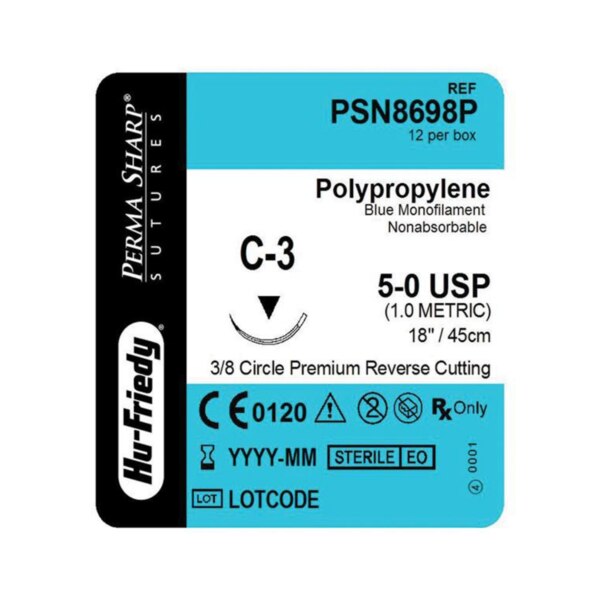 Perma Sharp Suture 5-0 Polypropylene Blue 18 C-3 Premium 12/Box