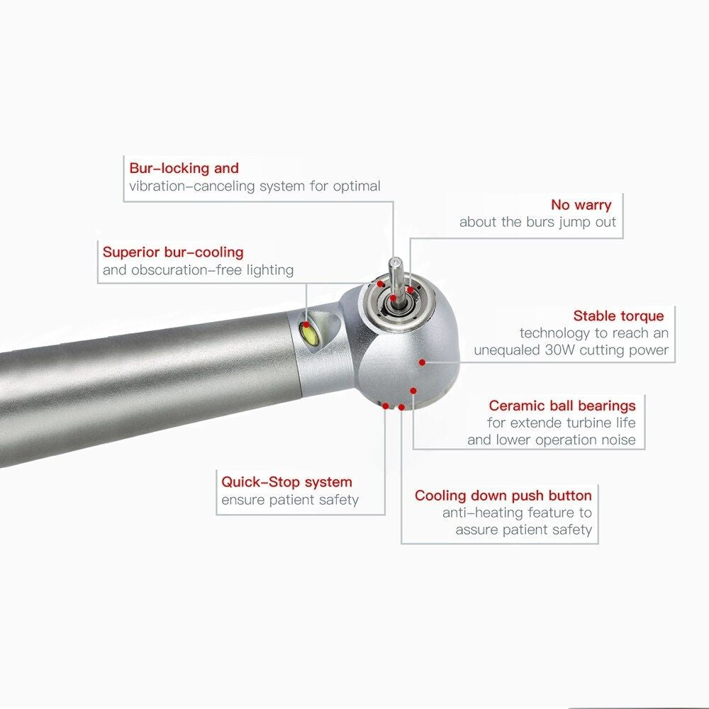 Dental Accessories TURBO (Dental Highspeed Handpiece, 4-Hole, Single Piece, with Light)